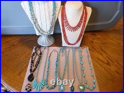 10 Piece Vintage Native American Southwestern Turquoise and Coral Jewelry Lot