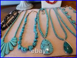 10 Piece Vintage Native American Southwestern Turquoise and Coral Jewelry Lot