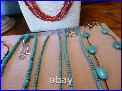 10 Piece Vintage Native American Southwestern Turquoise and Coral Jewelry Lot