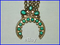 111 GRAM Vintage Sterling Silver & Turquoise Squash Blossom Necklace