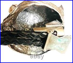 111 Grams VTG BIG Native American Sterling Silver 3D Wolf Head Bolo Beautiful