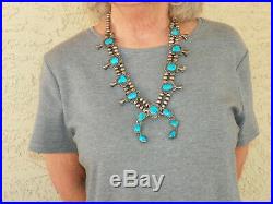 112 GRAM Vintage Sterling Silver & Turquoise Squash Blossom Necklace