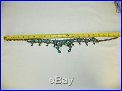 112 GRAM Vintage Sterling Silver & Turquoise Squash Blossom Necklace