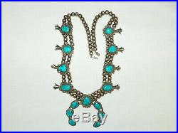 112 GRAM Vintage Sterling Silver & Turquoise Squash Blossom Necklace