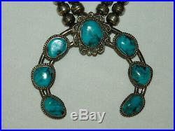 112 GRAM Vintage Sterling Silver & Turquoise Squash Blossom Necklace