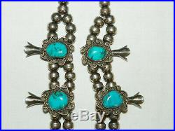 112 GRAM Vintage Sterling Silver & Turquoise Squash Blossom Necklace