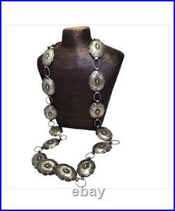 112gr! Captivating Vintage Navajo Native American Sterling Silver Concho Belt Old