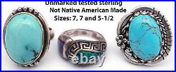 14 Vintage Native American Sterling Silver Turquoise Ring LOT Earrings 148 GRAMS