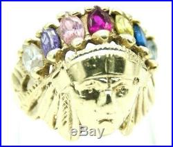 14k Solid Gold Men's Women's Vintage 1970's Native American Head Ring 14kt 585 e