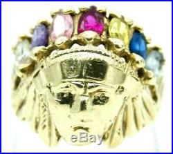 14k Solid Gold Men's Women's Vintage 1970's Native American Head Ring 14kt 585 e