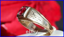 14k yellow gold ring 1.10ct lab created ruby sz 11 antique Southwestern 5.1g N25