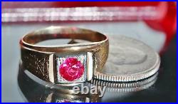 14k yellow gold ring 1.10ct lab created ruby sz 11 antique Southwestern 5.1g N25