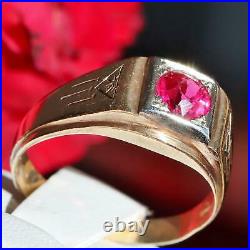 14k yellow gold ring 1.10ct lab created ruby sz 11 antique Southwestern 5.1g N25