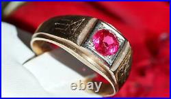 14k yellow gold ring 1.10ct lab created ruby sz 11 antique Southwestern 5.1g N25