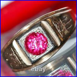 14k yellow gold ring 1.10ct lab created ruby sz 11 antique Southwestern 5.1g N25