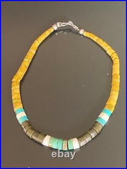 15 Vintage Turquoise Shell Onyx Heshi Necklace Navajo Native American Choker