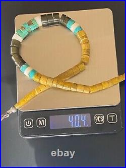 15 Vintage Turquoise Shell Onyx Heshi Necklace Navajo Native American Choker