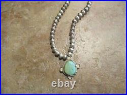 16 FINE Vintage Navajo Sterling Silver Turquoise Bead Necklace