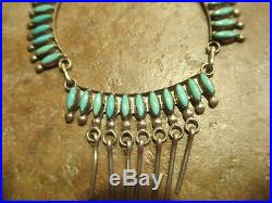 16 Vintage Zuni E ETSATE Sterling Silver PETIT POINT Turquoise Necklace