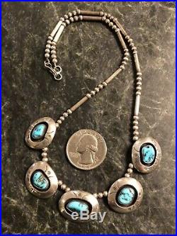 17 Vintage Navajo Sterling Silver Turquoise 5 Pendant Necklace Signed RG