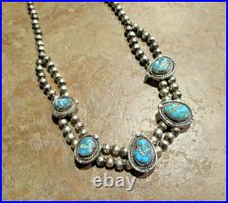 18 COLORFUL! Vintage Navajo Sterling Silver FIVE ROYSTON TURQUOISE Necklace