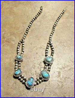 18 COLORFUL! Vintage Navajo Sterling Silver FIVE ROYSTON TURQUOISE Necklace