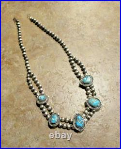 18 COLORFUL! Vintage Navajo Sterling Silver FIVE ROYSTON TURQUOISE Necklace