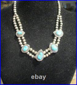 18 COLORFUL! Vintage Navajo Sterling Silver FIVE ROYSTON TURQUOISE Necklace