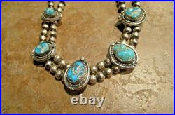 18 COLORFUL! Vintage Navajo Sterling Silver FIVE ROYSTON TURQUOISE Necklace