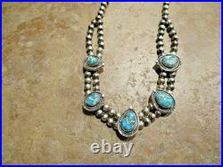 18 COLORFUL! Vintage Navajo Sterling Silver FIVE ROYSTON TURQUOISE Necklace