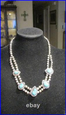 18 COLORFUL! Vintage Navajo Sterling Silver FIVE ROYSTON TURQUOISE Necklace
