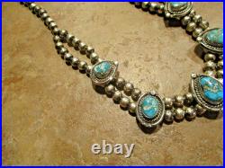 18 COLORFUL! Vintage Navajo Sterling Silver FIVE ROYSTON TURQUOISE Necklace