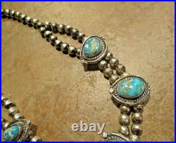 18 COLORFUL! Vintage Navajo Sterling Silver FIVE ROYSTON TURQUOISE Necklace