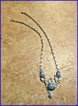 18 FINEST Vintage Navajo Sterling Silver Three Segment DENIM LAPIS Necklace