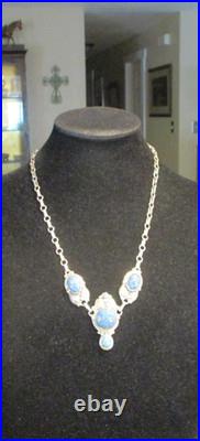 18 FINEST Vintage Navajo Sterling Silver Three Segment DENIM LAPIS Necklace