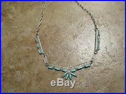 18 FINE Vintage Zuni Sterling Silver PETIT POINT Turquoise Necklace