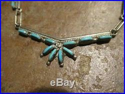 18 FINE Vintage Zuni Sterling Silver PETIT POINT Turquoise Necklace