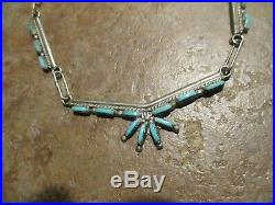 18 FINE Vintage Zuni Sterling Silver PETIT POINT Turquoise Necklace