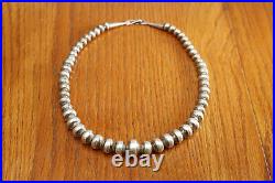 18 Vintage Navajo Graduated Handmade Sterling Silver Pearl Bead Necklace Ball