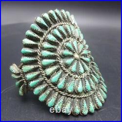 1940s Vintage NAVAJO Sterling Silver TURQUOISE Petit Point Cluster Cuff BRACELET