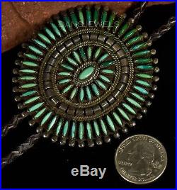 1950s Old Pawn Vintage NAVAJO NeedlePoint Turquoise Handmade Sterling Bolo Tie