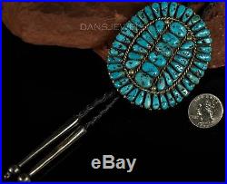 1950s Old Pawn Vintage NAVAJO Petit Point Turquoise Handmade Sterling Bolo Tie