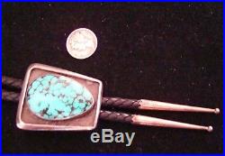 1950s Old Pawn Vintage NAVAJO Sterling Turquoise Bolo Tie Modernist heavy ESTATE