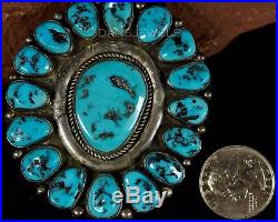 1960s Old Pawn Vintage NAVAJO Cluster Turquoise Handmade Sterling Bolo Tie