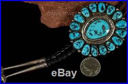 1960s Old Pawn Vintage NAVAJO Cluster Turquoise Handmade Sterling Bolo Tie
