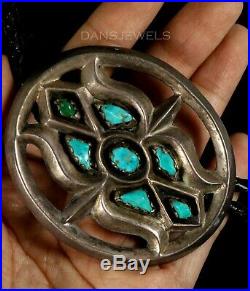 1960s Old Pawn Vintage NAVAJO Sand Cast Turquoise Handmade Sterling Bolo Tie