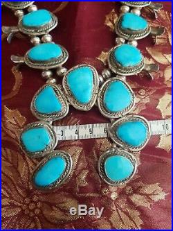 1970's Vintage Navajo Sleeping Beauty Turquoise Squash Blossom Necklace
