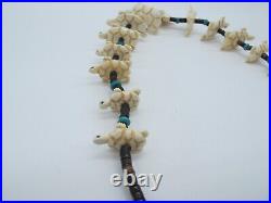 1970s Vintage Native American Zuni Hand Carved Bone Turtle Necklace 31.5