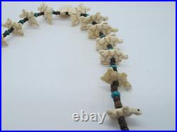 1970s Vintage Native American Zuni Hand Carved Bone Turtle Necklace 31.5