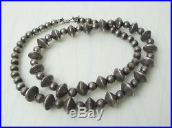 1970s vintage Navajo sterling silver bench bead necklace 23 Inch 45 gram